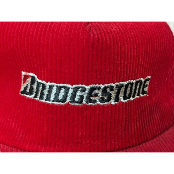 Vintage‎ Swingster Bridgestone Embroidered Corduroy Snapback Trucker Hat Red USA - Picture 2 of 6